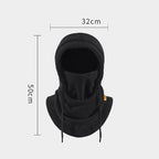 Fleece hood in black with measurements, 32 cm wide and 50 cm long
